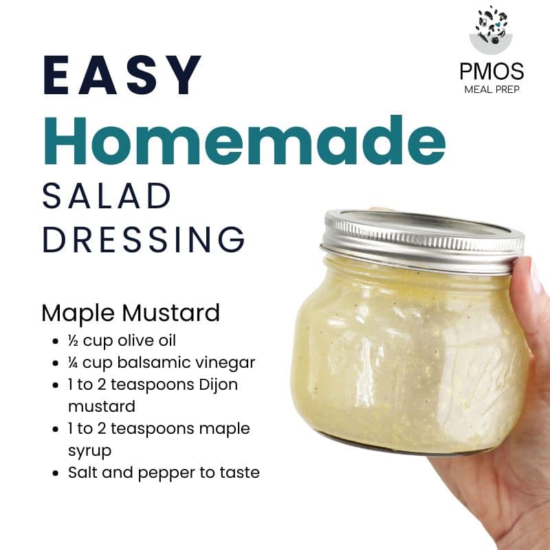 mason jar filled with a PCOS-friendly salad dressing, maple mustard and recipe.